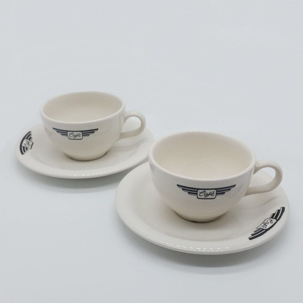 Set of 2 John Tams Cafe Espresso Coffee Cups and Saucers